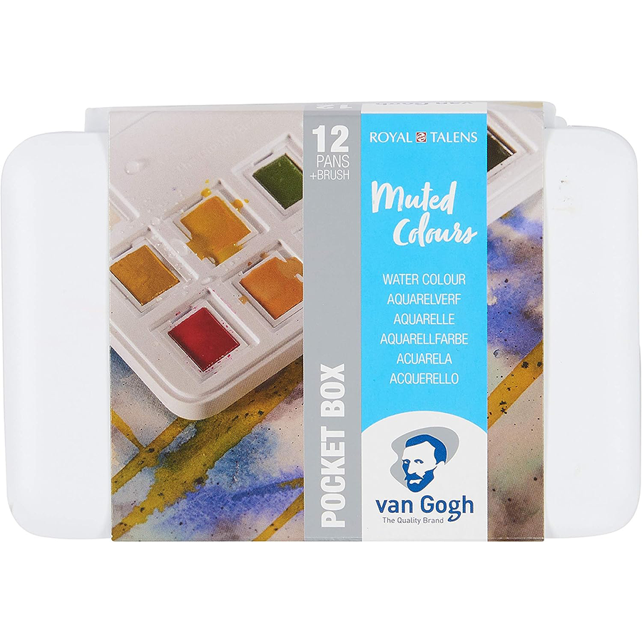 Набір акварельних фарб Van Gogh Pocket box Muted Colours 12 кювет+пензлик, Royal Talens
