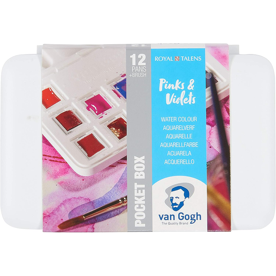 Набір акварельних фарб Van Gogh Pocket box Pinks & Violets 12 кювет+пензлик, Royal Talens