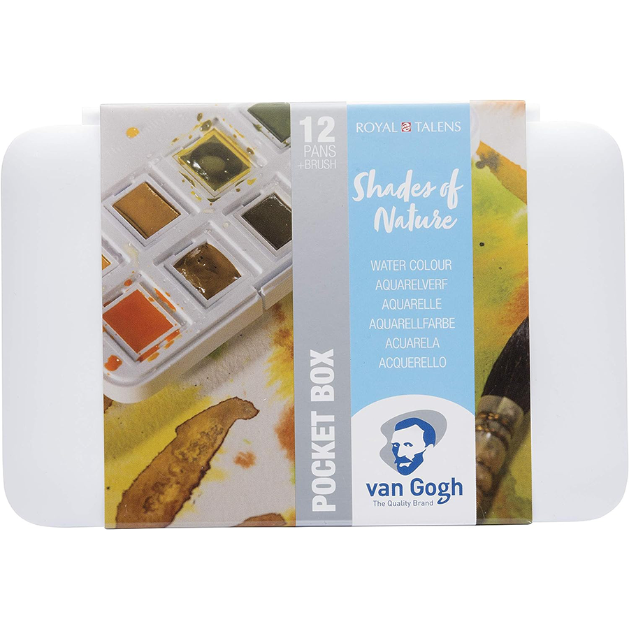 Набір акварельних фарб Van Gogh Pocket box Shades of Nature 12 кювет+пензлик, Royal Talens