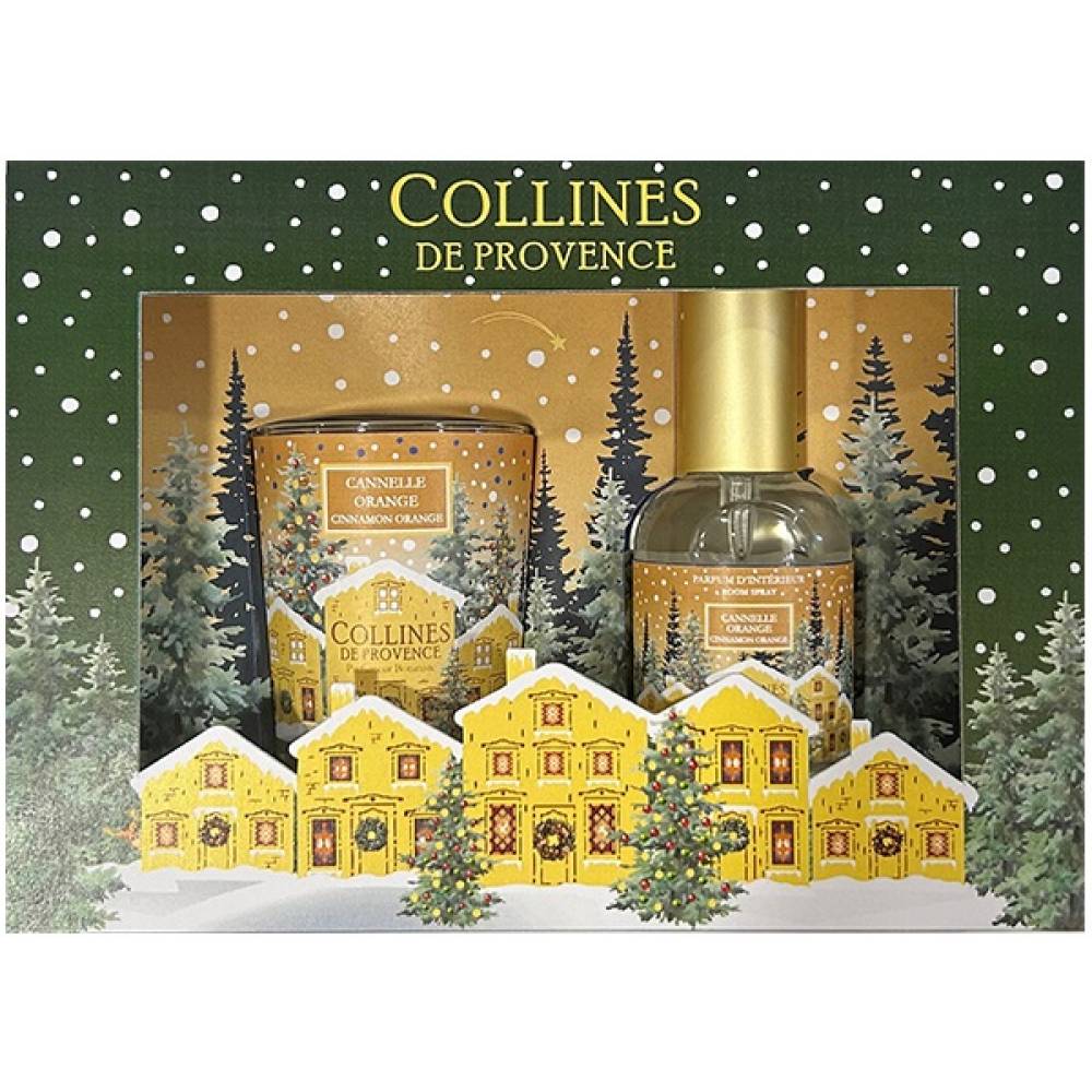 Набір подарунковий Collines de Provence: спрей для кімнати, свічка "Апельсин-кориця", C3526COR