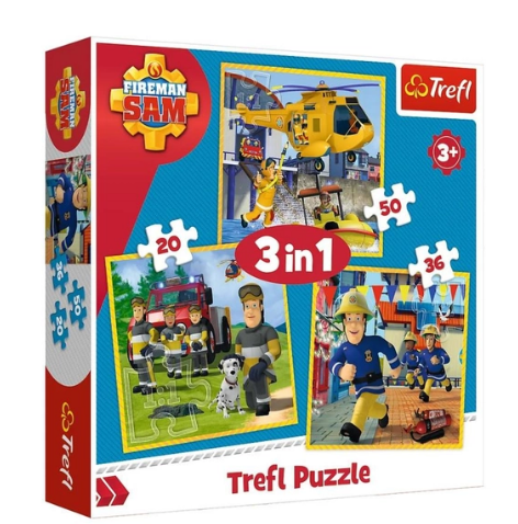 Пазл "3 в 1" - Пожежник Сем у дії, Prism A&D Fireman Sam, Trefl, 34844