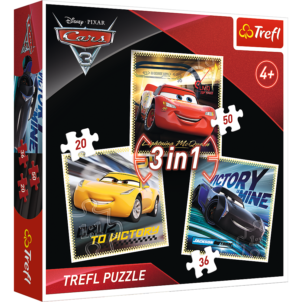 Пазл "3 в 1 mix" - Легенди гонок, Disney Cars 3, Trefl, 34820