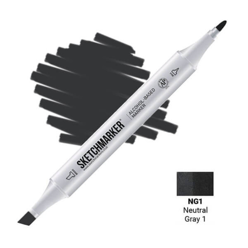Маркер SKETCHMARKER, 2 пера: долото и тонкое, Neutral Gray 1 - Нейтральный серый 1, SM-NG1