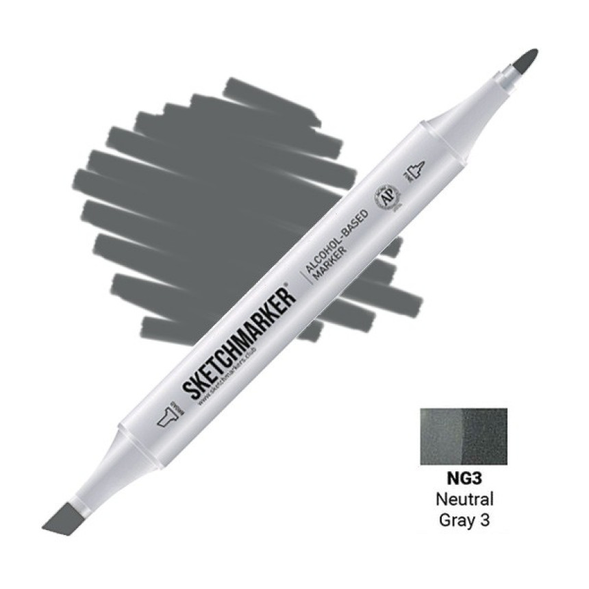 Маркер SKETCHMARKER, 2 пера: долото и тонкое, Neutral Gray 3 - Нейтральный серый 3, SM-NG3