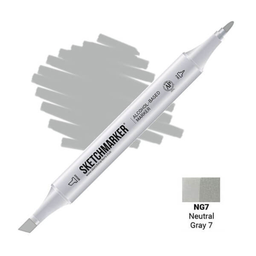 Маркер SKETCHMARKER, 2 пера: долото и тонкое, Neutral Gray 7 - Нейтральный серый 7, SM-NG7