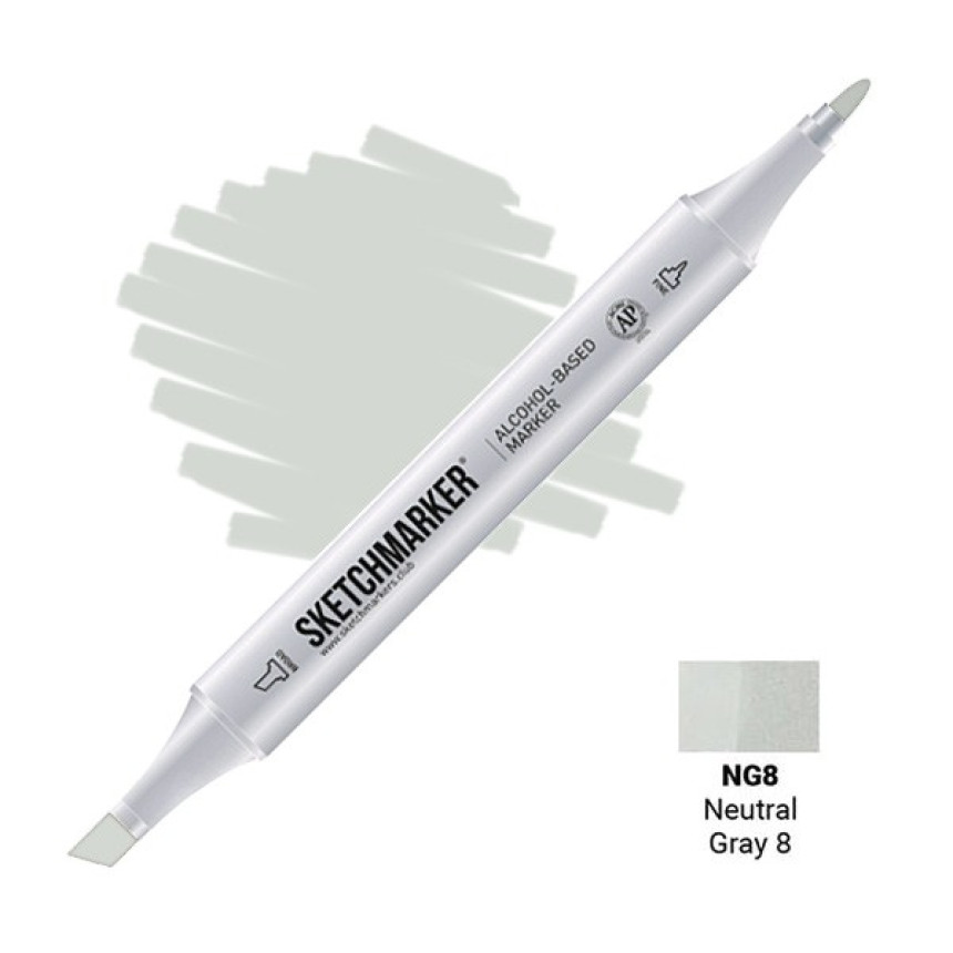 Маркер SKETCHMARKER, 2 пера: долото и тонкое, Neutral Gray 8 - Нейтральный серый 8, SM-NG8