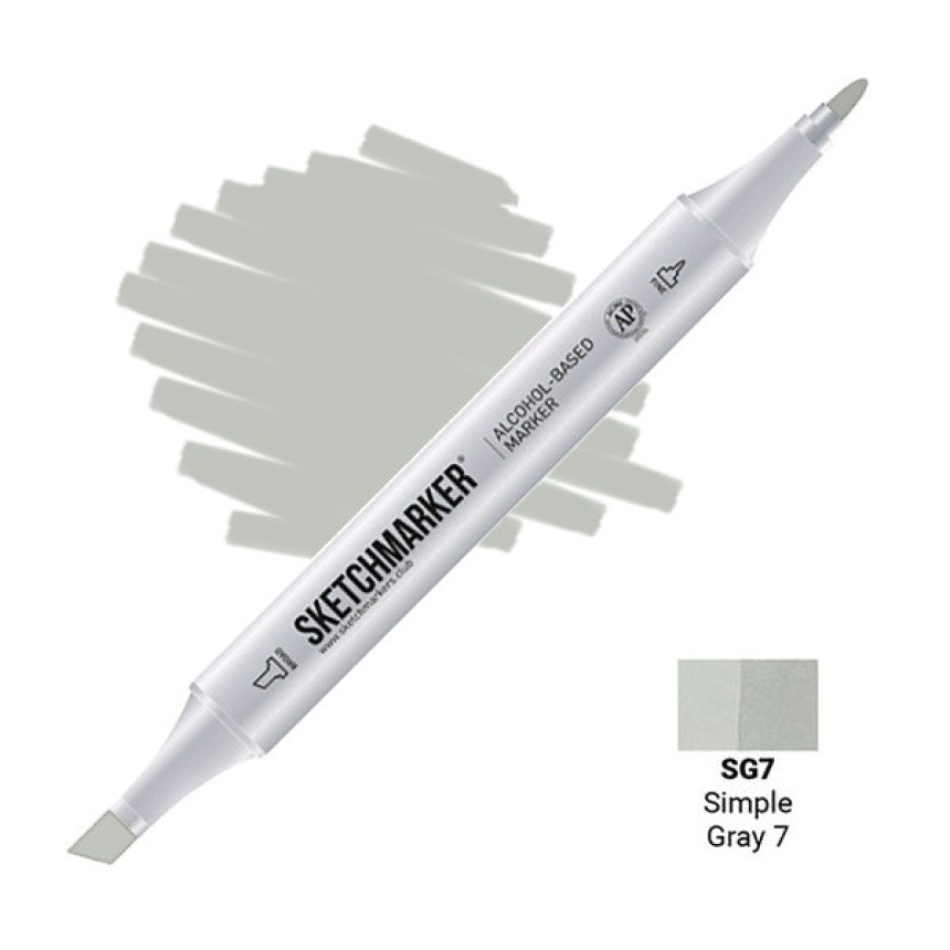 Маркер SKETCHMARKER, 2 пера: долото и тонкое, Simple Gray 7 - Простой серый 7, SM-SG7