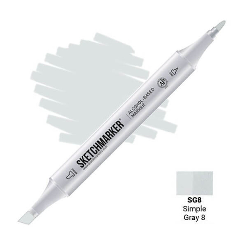 Маркер SKETCHMARKER, 2 пера: долото и тонкое, Simple Gray 8 - Простой серый 8, SM-SG8