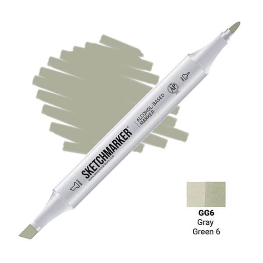Маркер SKETCHMARKER, 2 пера: долото и тонкое, Gray Green 6 - Серо-зеленый 6, SM-GG6