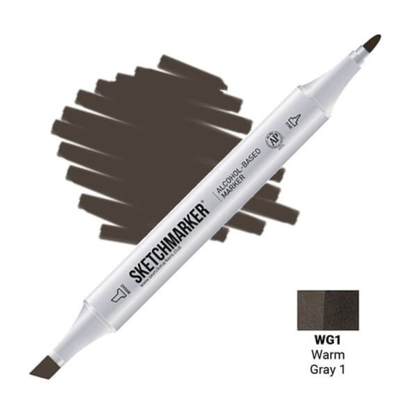 Маркер SKETCHMARKER, 2 пера: долото и тонкое, Warm Gray 1 - Теплый серый 1, SM-WG1