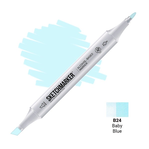Маркер SKETCHMARKER, 2 пера: долото и тонкое, Baby Blue - Детский голубой, SM-B24