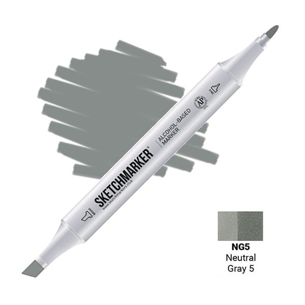 Маркер SKETCHMARKER, 2 пера: долото и тонкое, Neutral Gray 5 - Нейтральный серый 5, SM-NG5