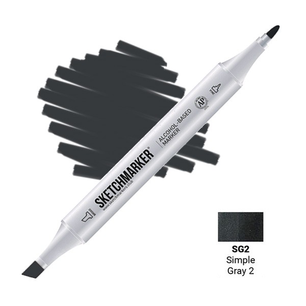 Маркер SKETCHMARKER, 2 пера: долото и тонкое, Simple Gray 2 - Простой серый 2, SM-SG2
