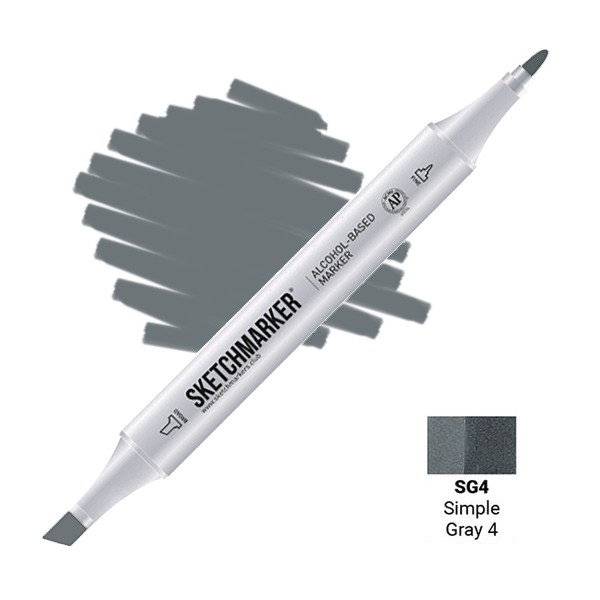 Маркер SKETCHMARKER, 2 пера: долото и тонкое, Simple Gray 4 - Простой серый 4, SM-SG4