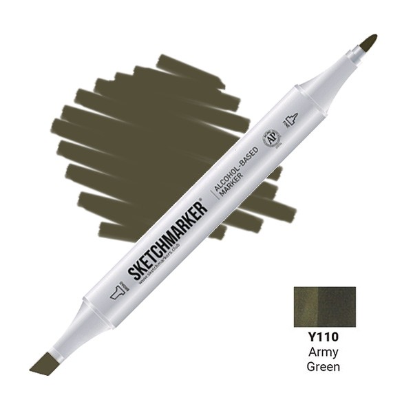 Маркер SKETCHMARKER, 2 пера: долото и тонкое, Army Green - Армейский зелёный, SM-Y110