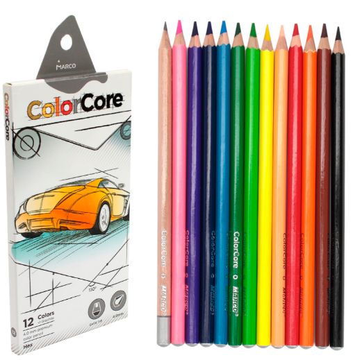 Олівці 12 кол. ColorCore шестигранні, 3100-12CB, Marco 3