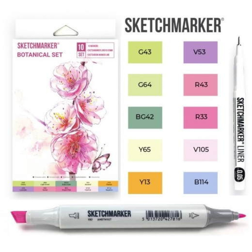 Набор маркеров SketchMarker Botanical, 10 шт (линер+скетчбук), SM-10BOTN 1