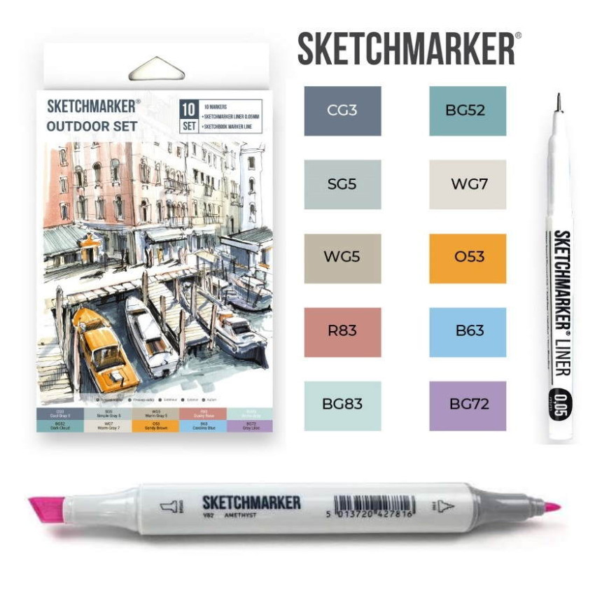 Набор маркеров SketchMarker Outdoor, 10 шт (линер+скетчбук), SM-10OUTD 1