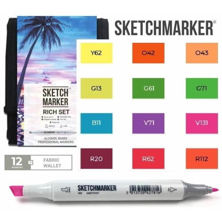 Набор маркеров SketchMarker Rich, 12 шт+сумка органайзер, SM-12RICH 1