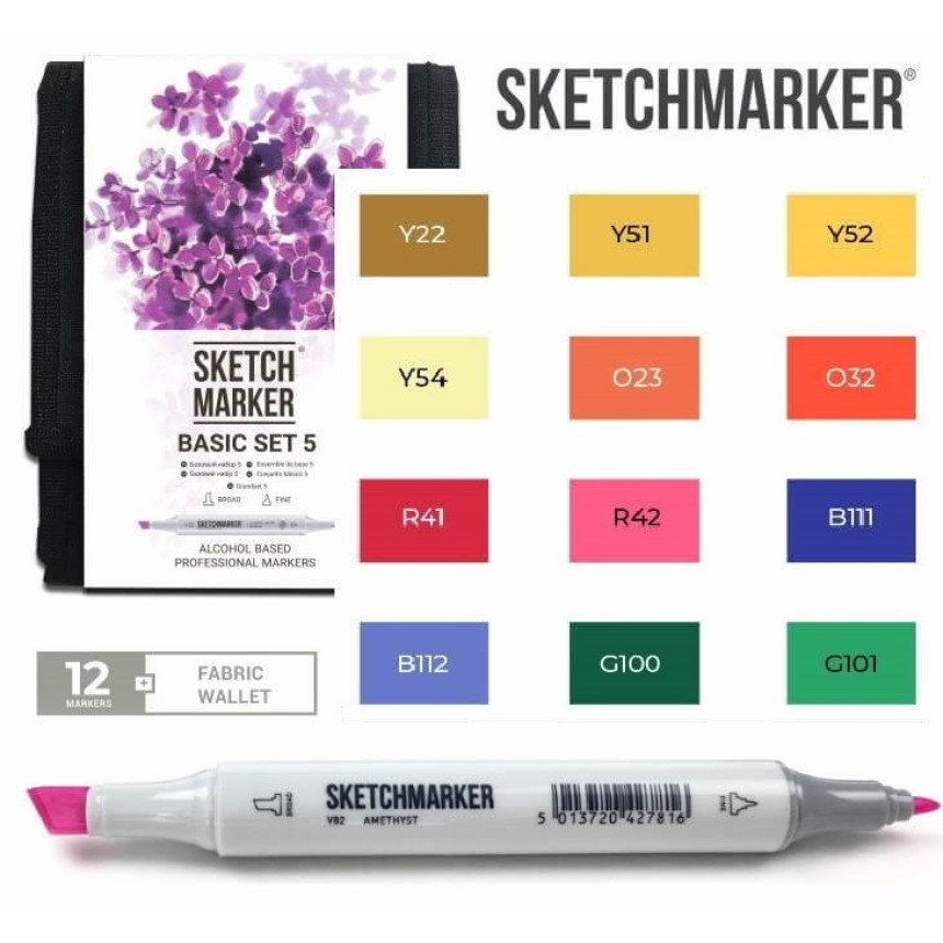 Набір маркерів SKETCHMARKER Basic 5/Базові відтінки 5, 12 шт+сумка органайзер, SM-12BAS5 1