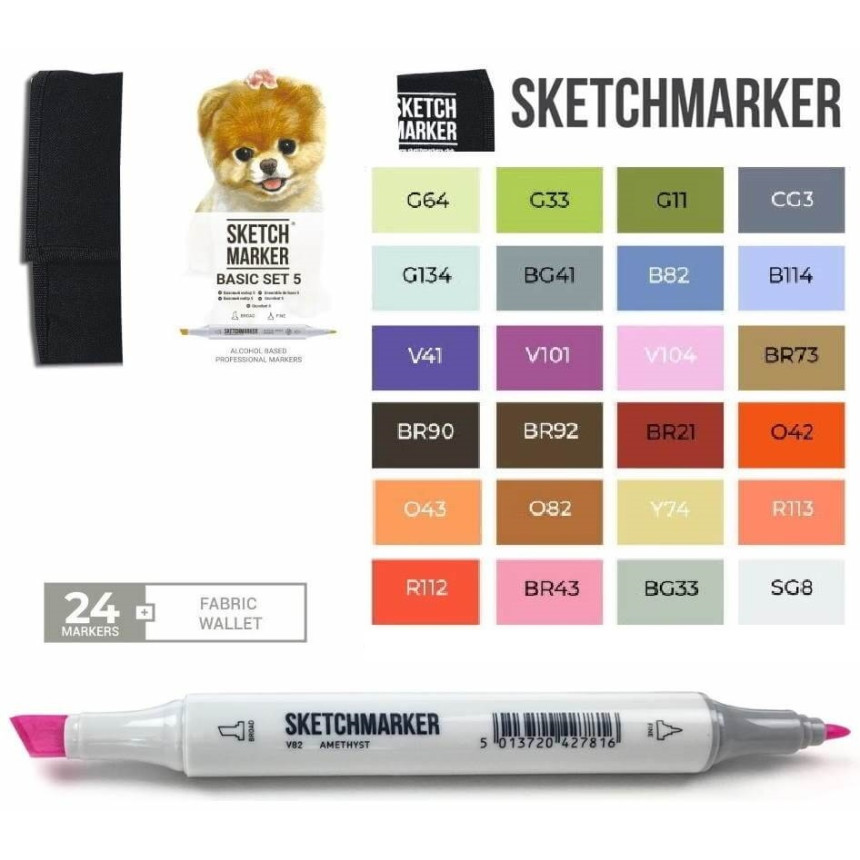 Набор маркеров SKETCHMARKER Basic 5/Базовые оттенки 5, 24 шт+сумка органайзер, SM-24BAS5 1