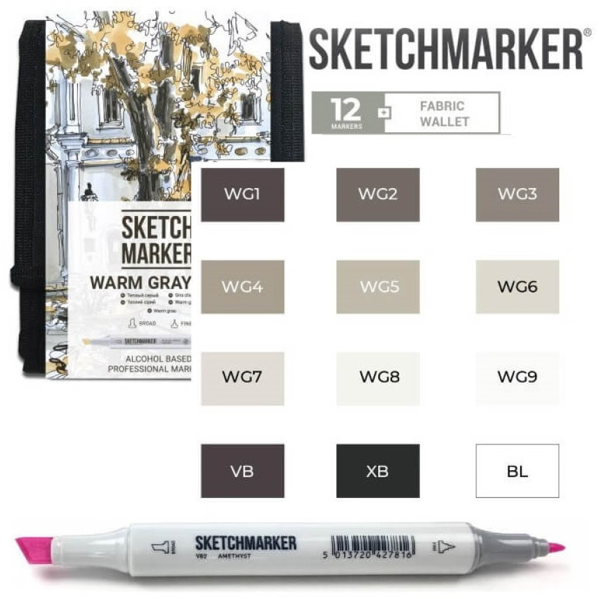 Набор маркеров SketchMarker Warm Grey, 12 шт+сумка органайзер, SM-12WMGR 1