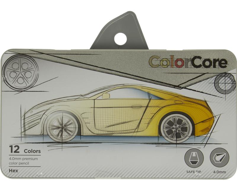 Олівці 12 кол. ColorCore шестигр. в мет. пеналі, 3100-12TN, Marco