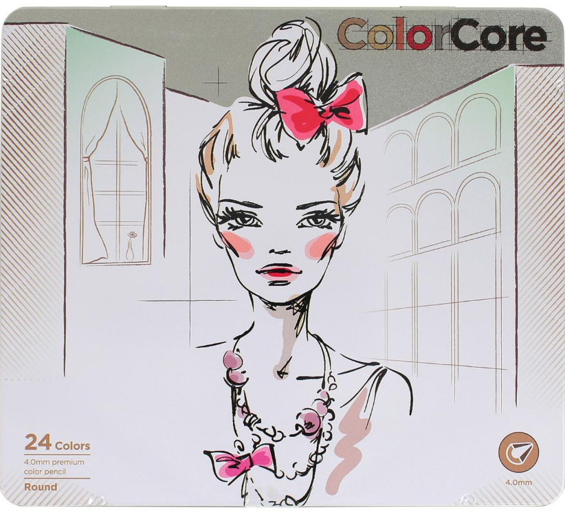 Олівці 24 кол. ColorCore круглі в мет. пеналі, 3130-24TN, Marco