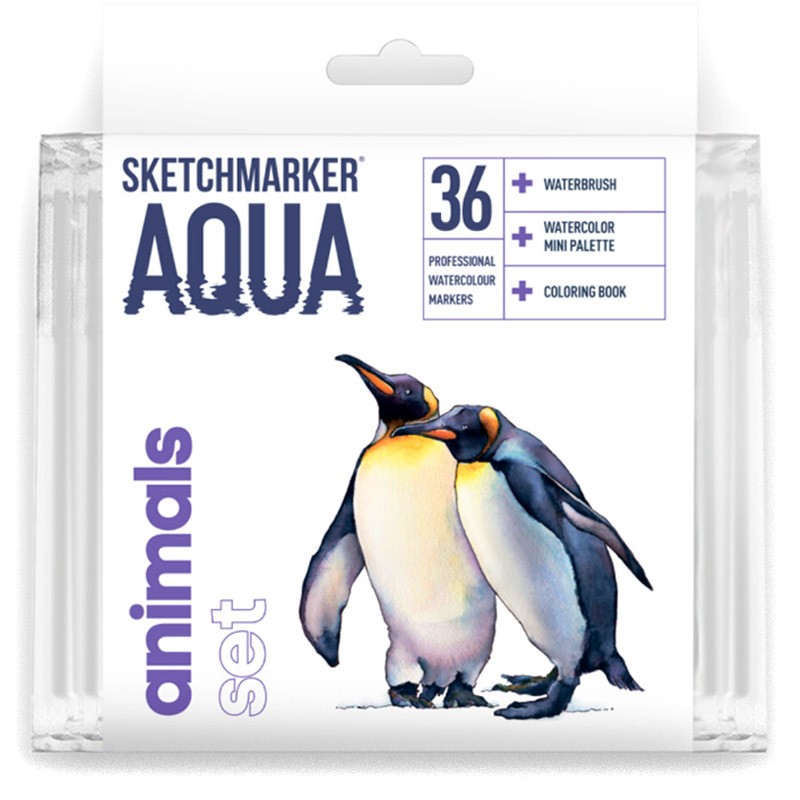 Набор маркеров акварельных SketchMarker Aqua Pro Animals, 36 цв., SMA-36ANIM