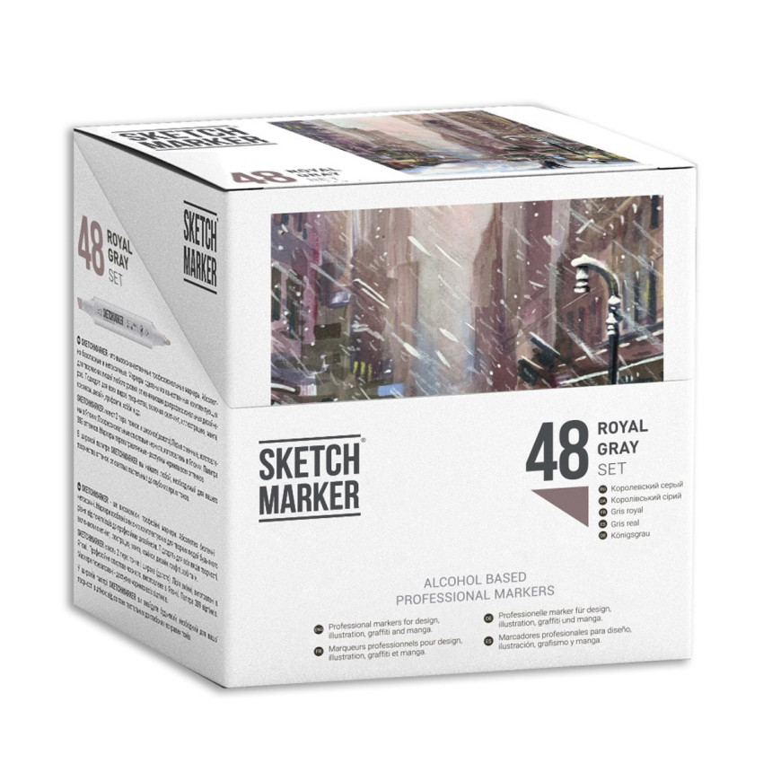 Набір маркерів SketchMarker Royal grey - Королівський сірий 48 шт. (у пластик. кейсі), SM-48ROYAL