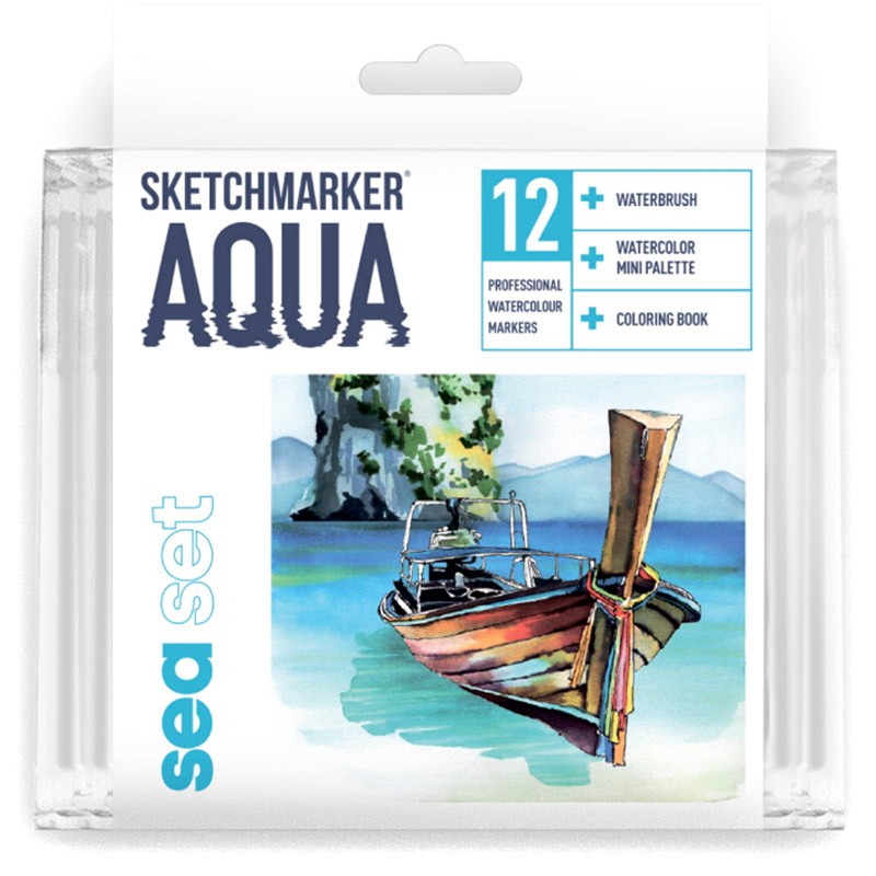 Набор маркеров акварельных SketchMarker Aqua Pro Sea, 12 цв., SMA-12SEA