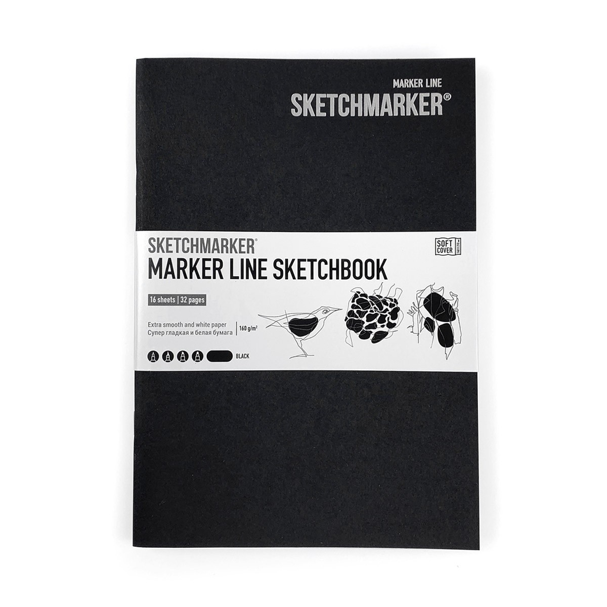 Скетчбук SKETCHMARKER А5 16 арк., 160 г/м², м`яка обкл., чорний, MLSSM/EXBL