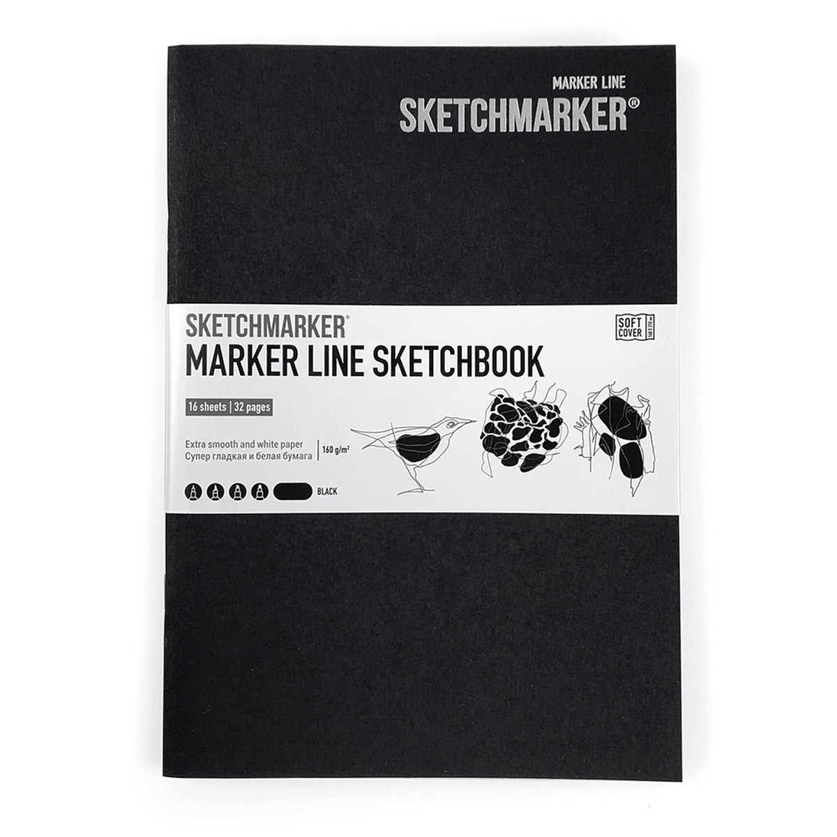 Скетчбук SKETCHMARKER В5 16 арк., 160 г/м², м`яка обкл., чорний, MLSM/EXBL