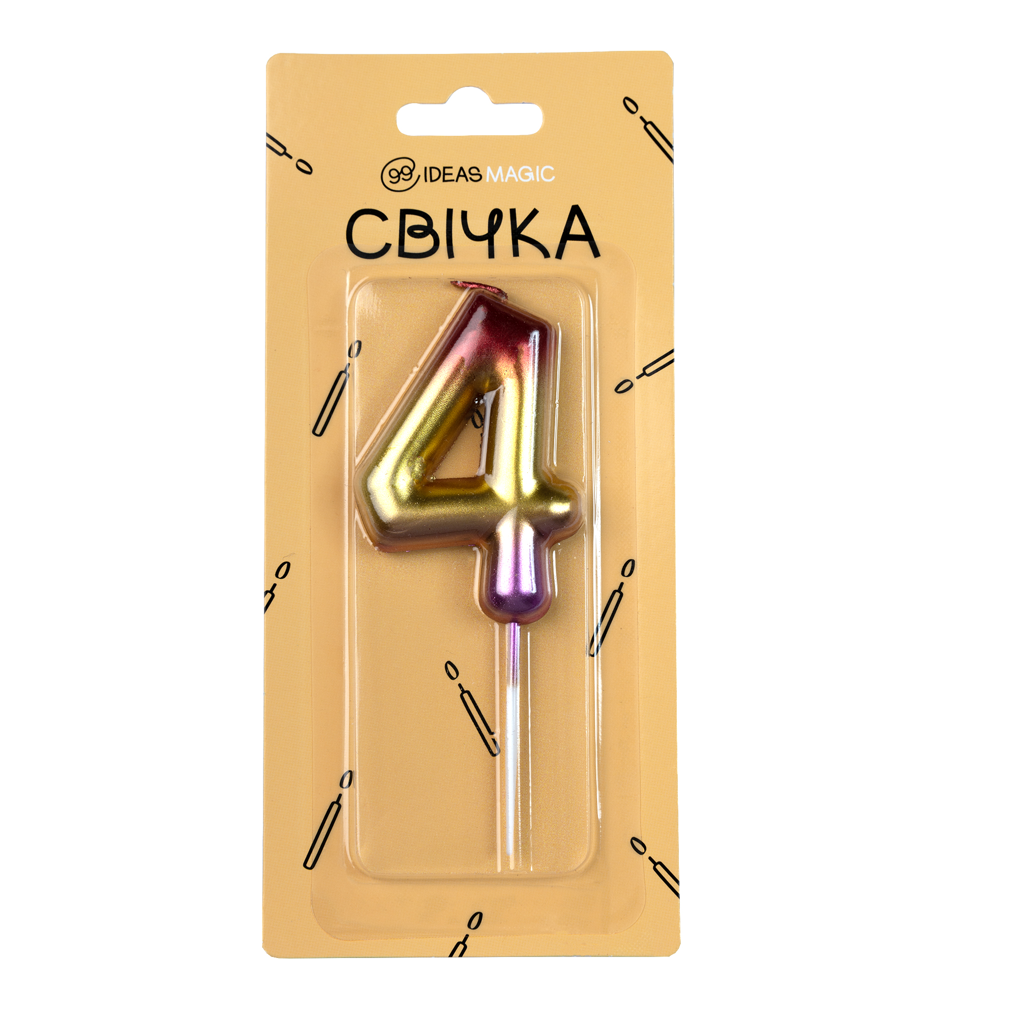 Свічка-цифра 4 блискуча 6 см, IDEA8-PQ608-4