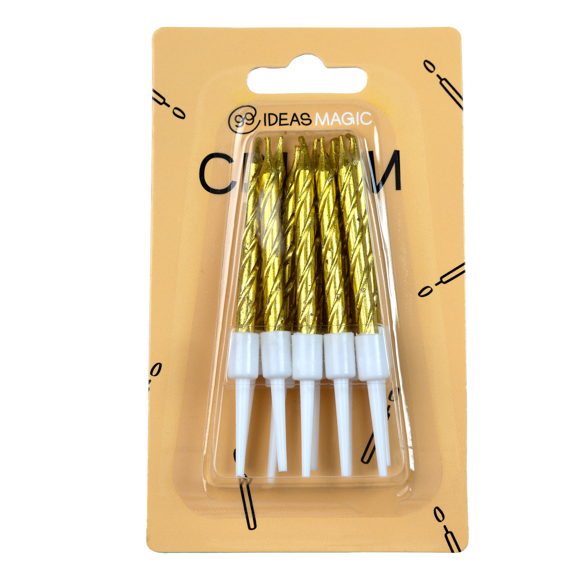 Свічка спіраль металік золотиста 10 шт 6 см, IDEA8-MA32GOLD