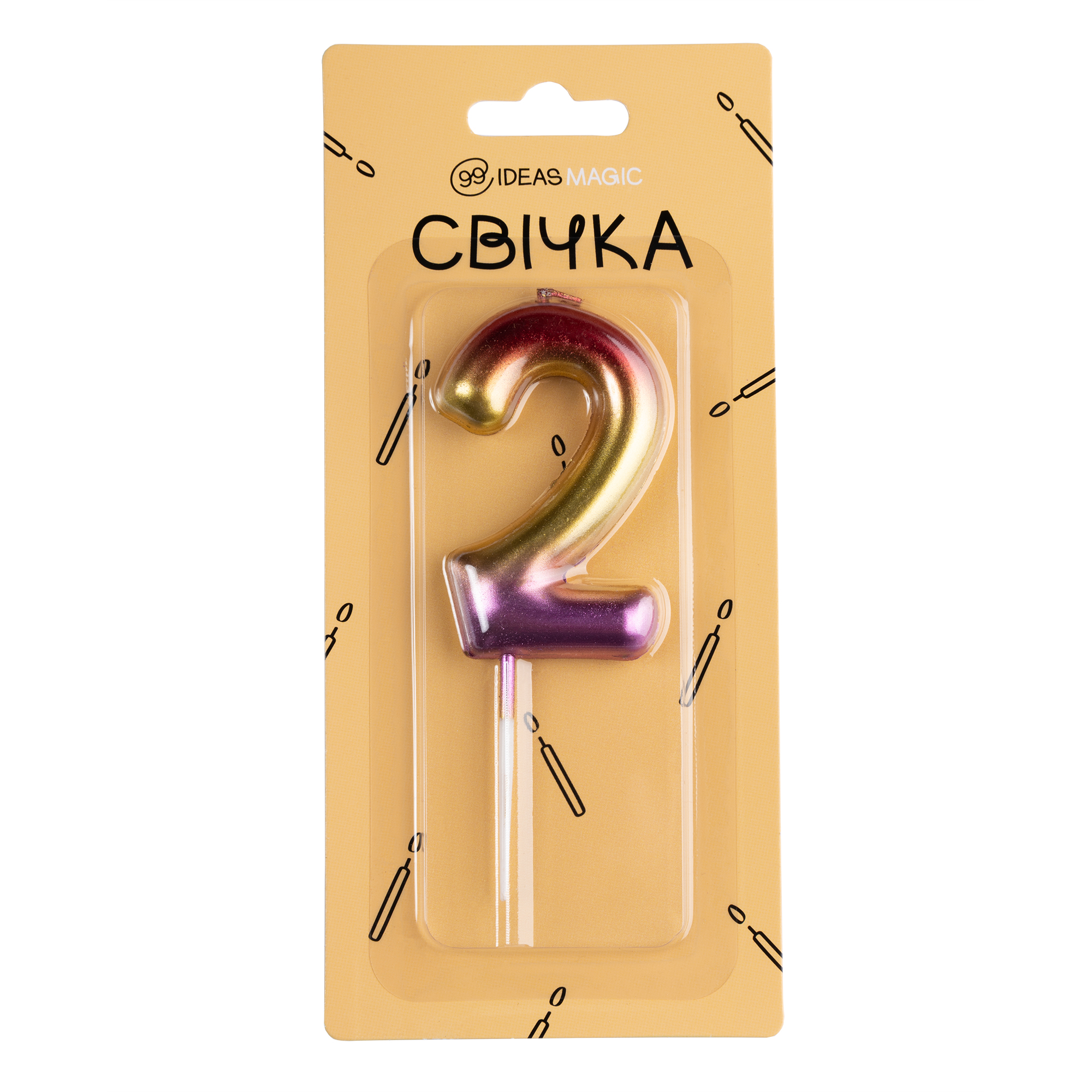 Свічка-цифра 2 блискуча 6 см, IDEA8-PQ608-2