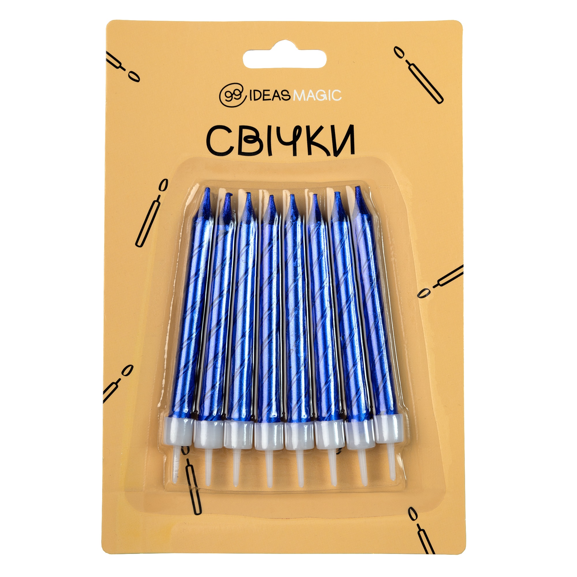 Свеча спираль металлик синяя 8 шт 7,5 см, IDEA8-MB09Blue