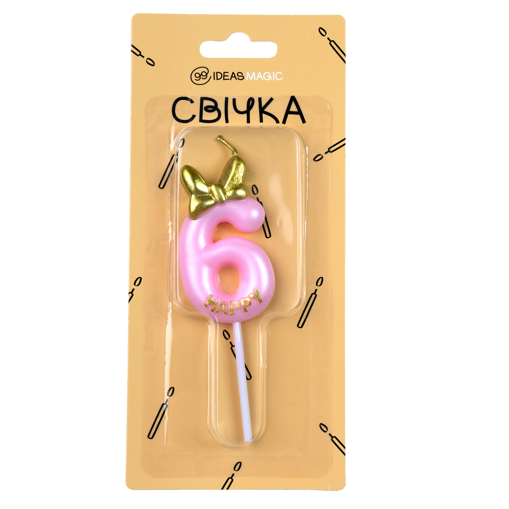Свічка-цифра 6 рожева 6 см, IDEA8-PQ6017-6