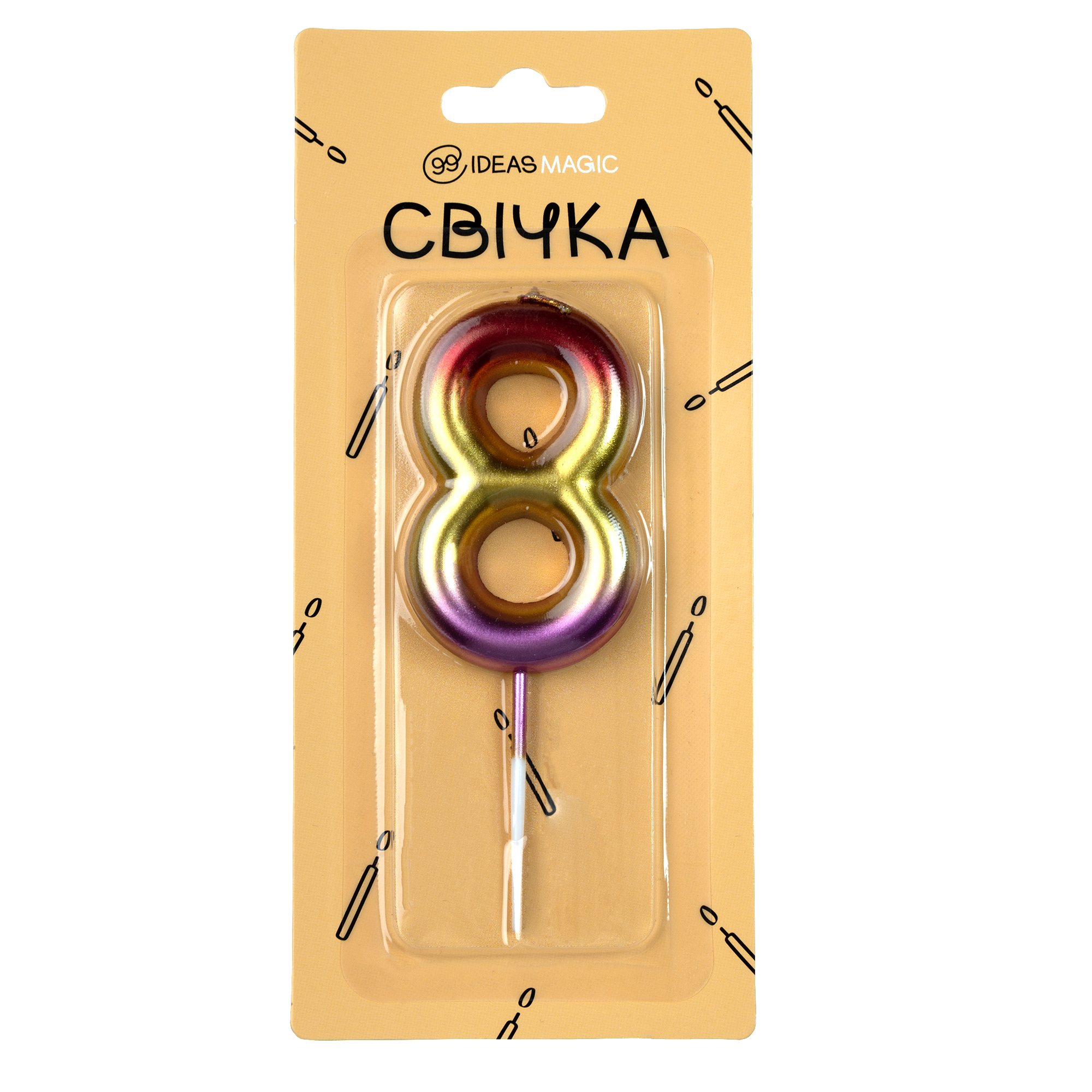 Свічка-цифра 8 блискуча 6 см, IDEA8-PQ608-8