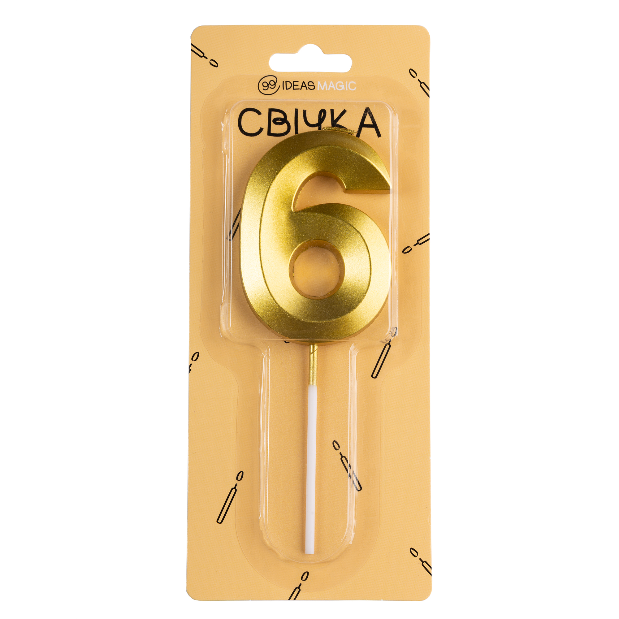 Свічка-цифра 6 золотиста металік 7 см, IDEA8-PQ7028--6
