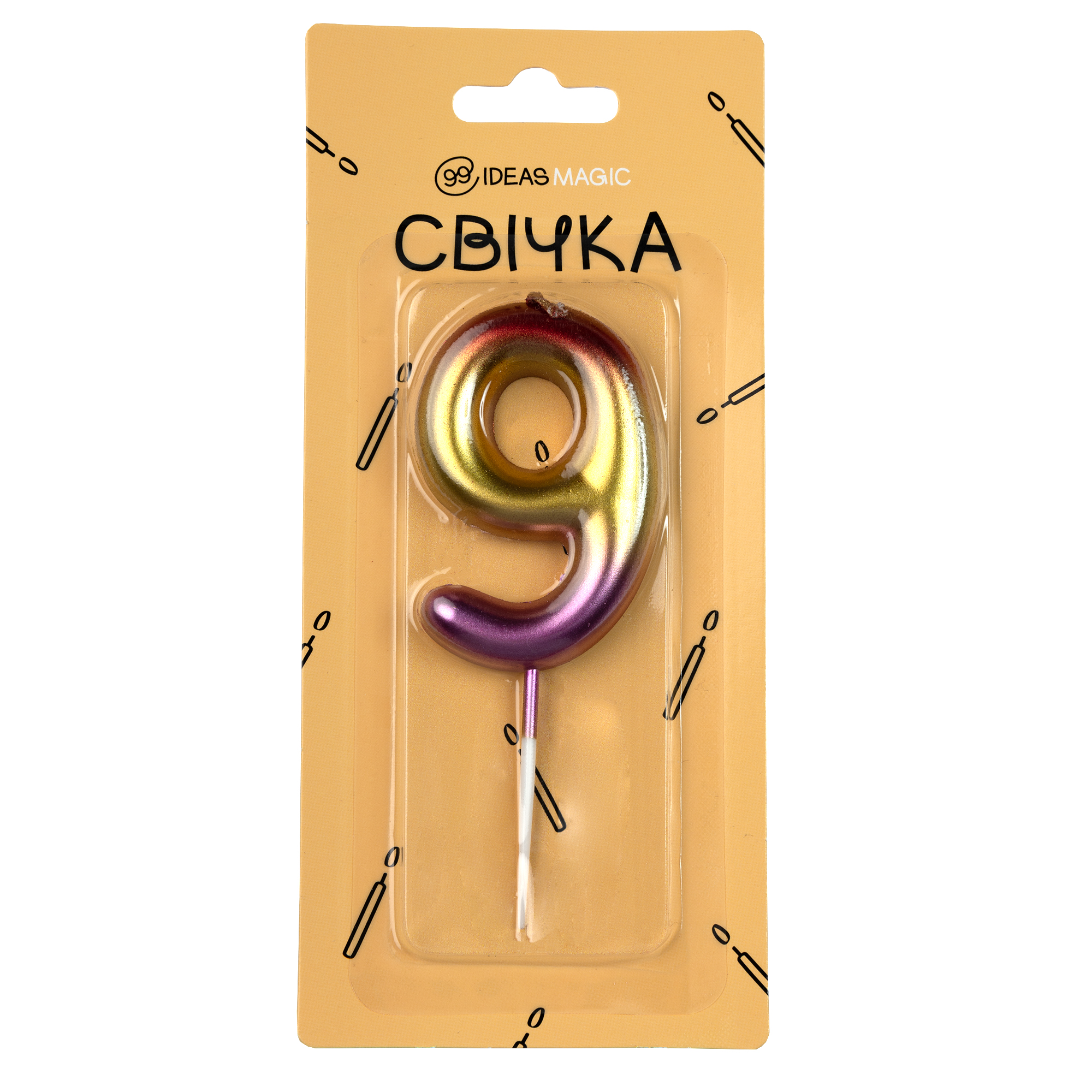 Свічка-цифра 9 блискуча 6 см, IDEA8-PQ608-9