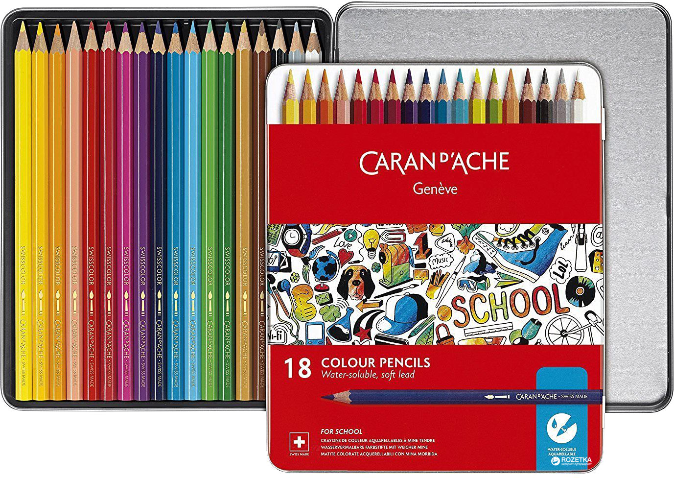 Набір акварельних олівців 18 кол. Caran d`Ache School Lin мет. бокс, 1290.318