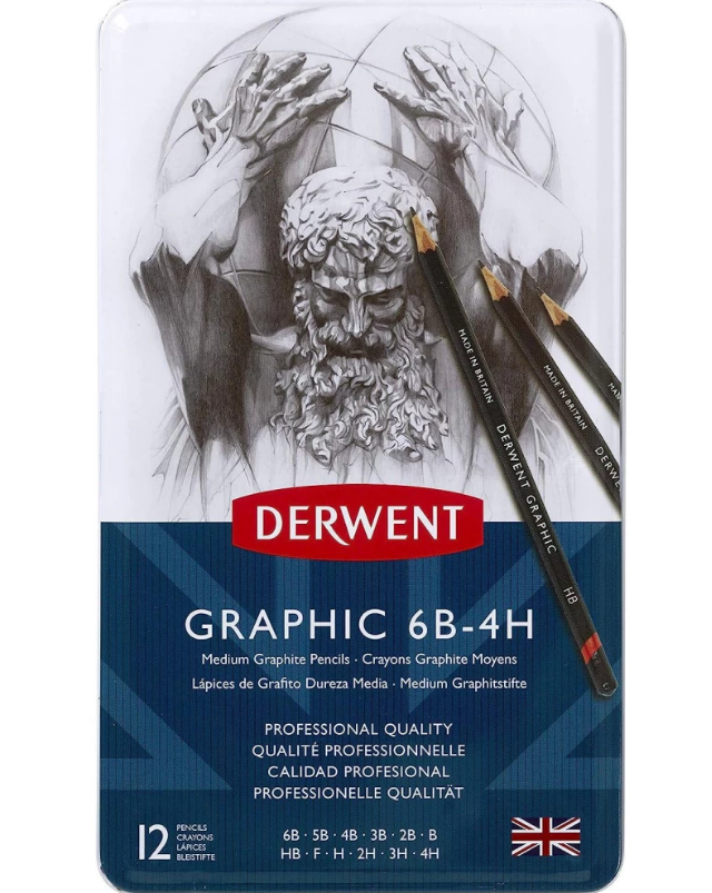 Набір олівців графітних "Graphic Designer Medium", 12шт., метал. коробка, асорт., D-34214