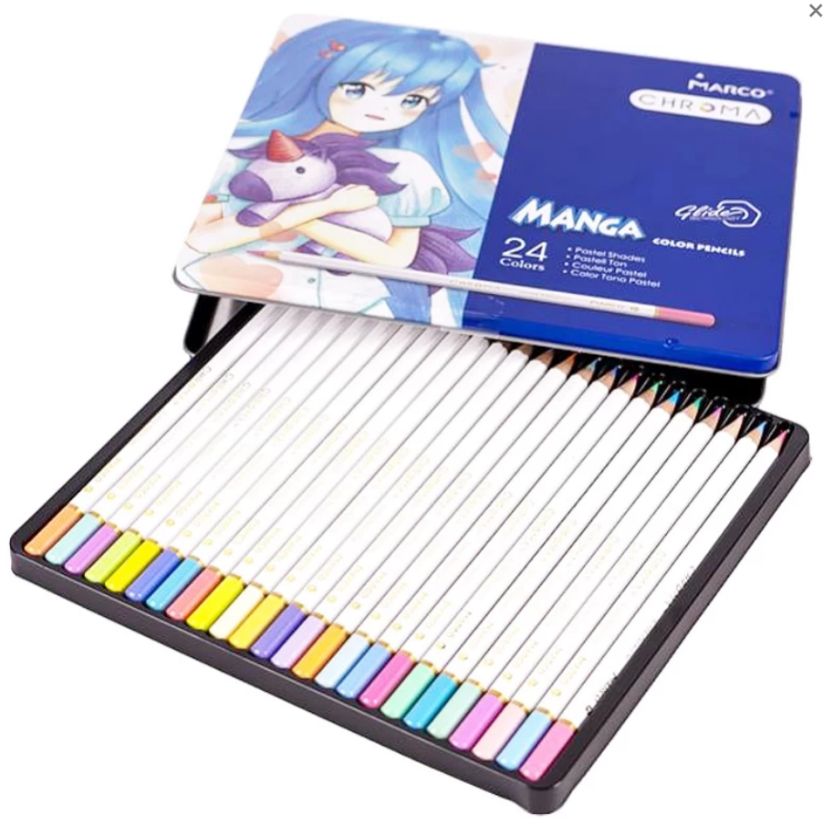 Карандаши 24 цв. Chroma (Manga) шестигранные в металлическом пенале, 8550-24TN, Marco 1