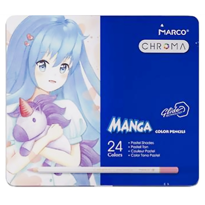 Карандаши 24 цв. Chroma (Manga) шестигранные в металлическом пенале, 8550-24TN, Marco