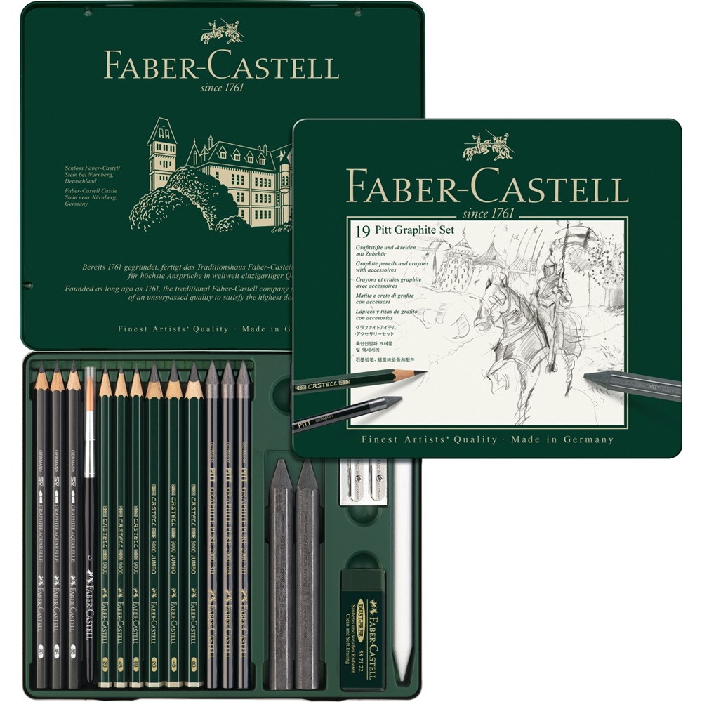 Подарунковий набір графіта PITT 19 предм. в метал. коробці, 112973 Faber-Castell