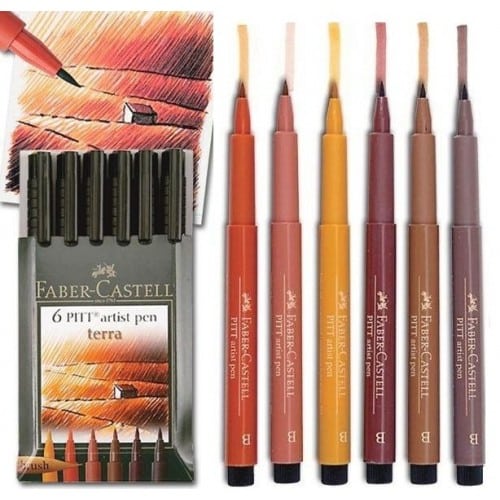 Набір ручок капілярних PITT Brush 6 шт. "Земельні відтінки" в пласт. кор., 167106 Faber-Castell*** 1