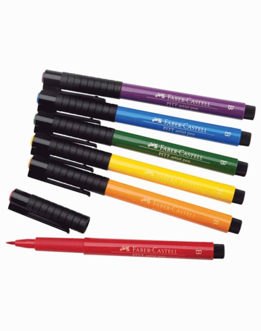 Набір ручок капілярних PITT Brush 6 шт. "Основні кольори" в пласт. кор., 167103 Faber-Castell*** 1