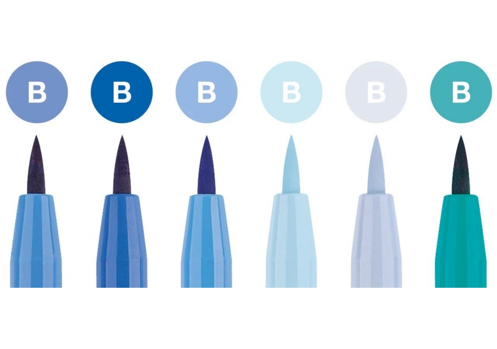 Набір ручок капілярних PITT Brush, 6 шт., відтінки синього (в пласт. футлярі), 167164 Faber-Castell 1