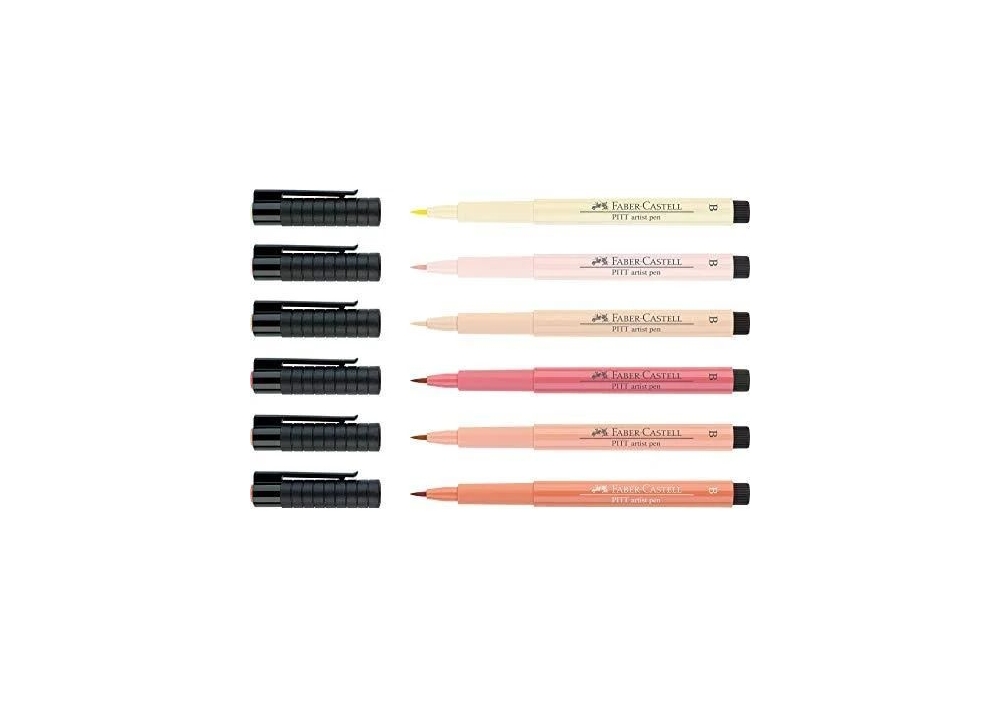 Набір ручок капілярних PITT Brush, 6 шт., тілесні відтінки (в пласт. футлярі), 167162 Faber-Castell 1
